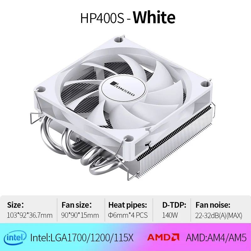 Jonsbo HP-400S CPU Cooler 4 Heatpipe Down Pressure Air Cooling Radiator 90mm 4Pin PWM Temperature Control Fan for ITX Small Case