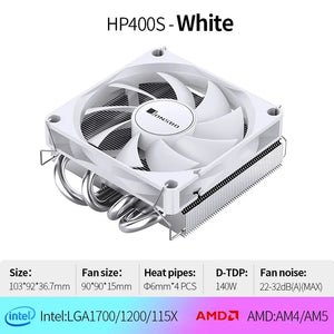 Jonsbo HP-400S CPU Cooler 4 Heatpipe Down Pressure Air Cooling Radiator 90mm 4Pin PWM Temperature Control Fan for ITX Small Case
