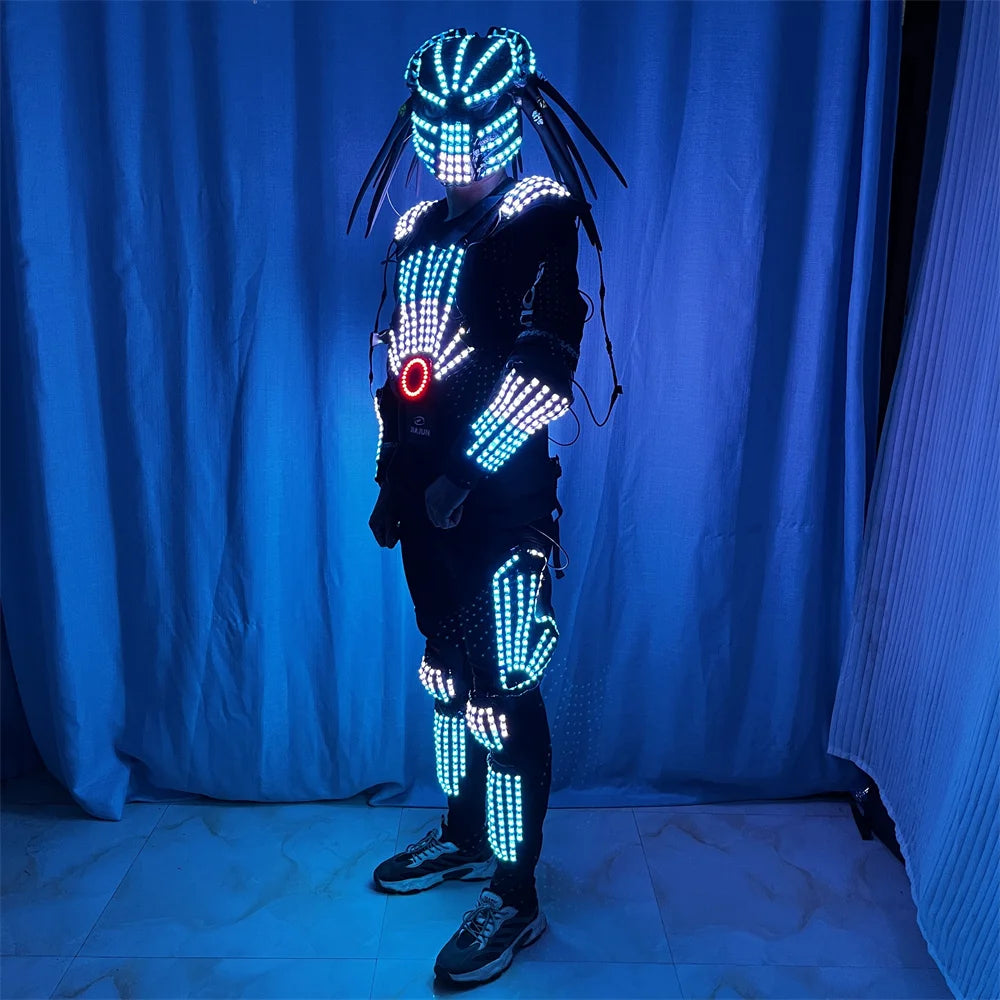 Cool Full Color LED Light Robot Costume Jacket Helmet Bar DJ Music Festivals Laser Gloves Helmet Luminous Suit Jacket Clothing
