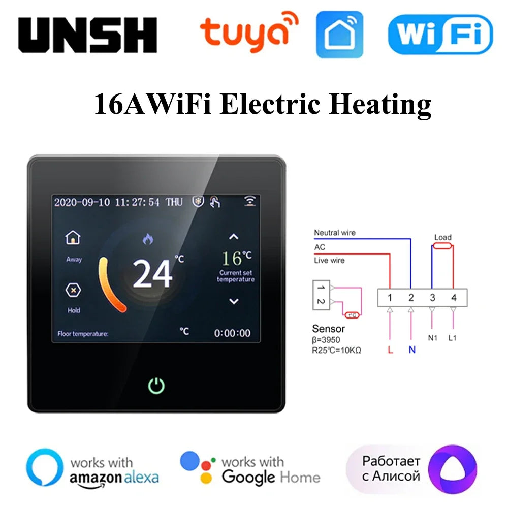 Tuya WiFi Smart Thermostat Temperature Heating Controller Water/Electric/Boiler Heating Led Touch Screen for Google Home/Alexa