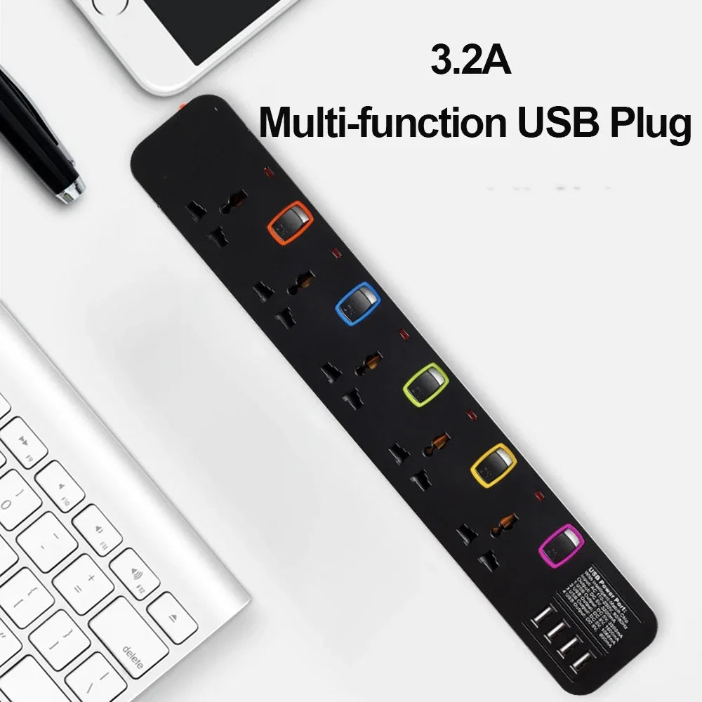 Melery Power Strip Surge Protector Multiprise Electrique Universal 5 Outlets USB Plug Socket Individual Switch Extension Cord