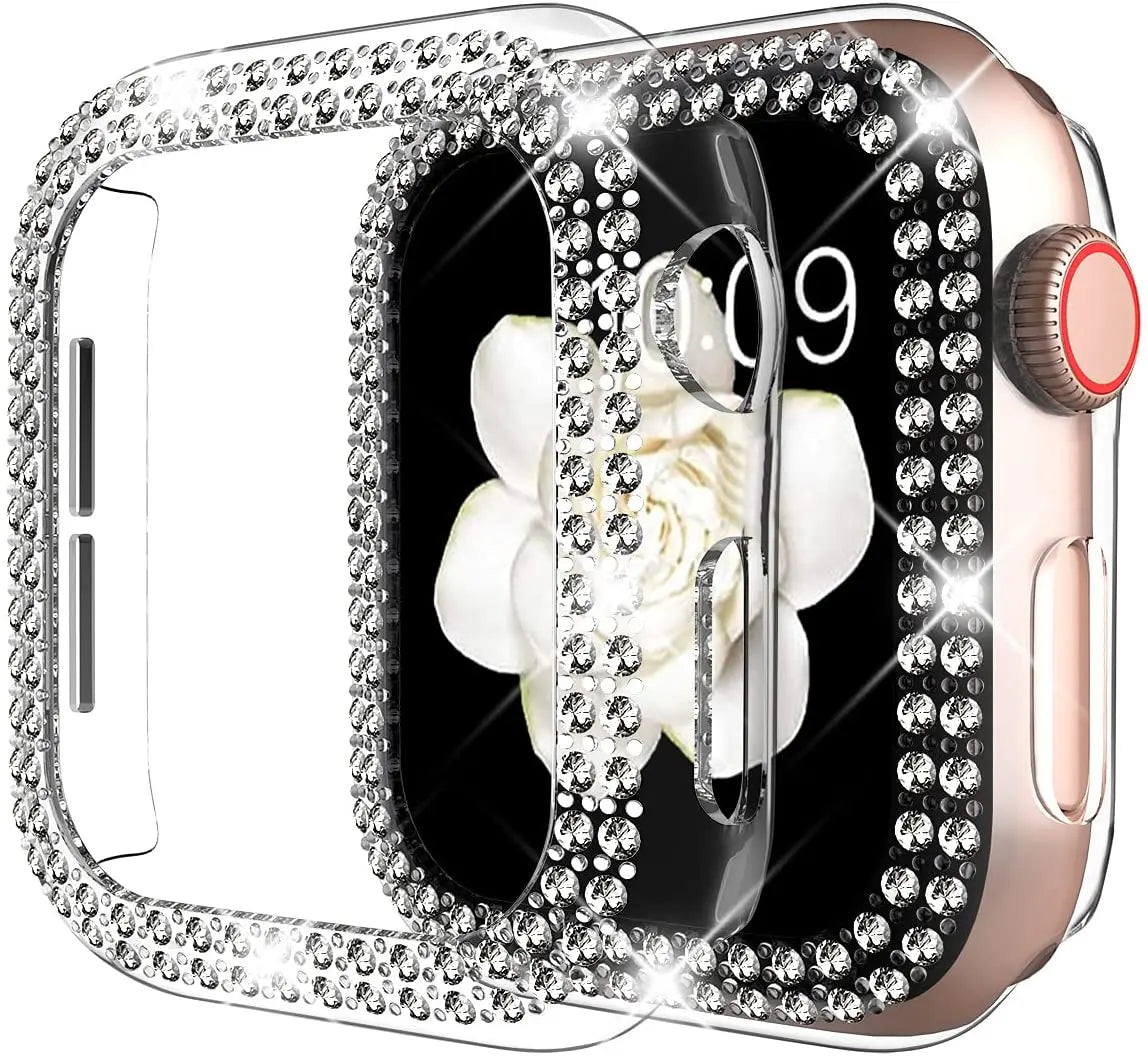 Transparent Hollow Bling Diamond PC Case for Apple Watch 38 42 40 44 41 45mm Protective Cover for iWatch Series 7 6 5 4 3 2 SE - Stereotech