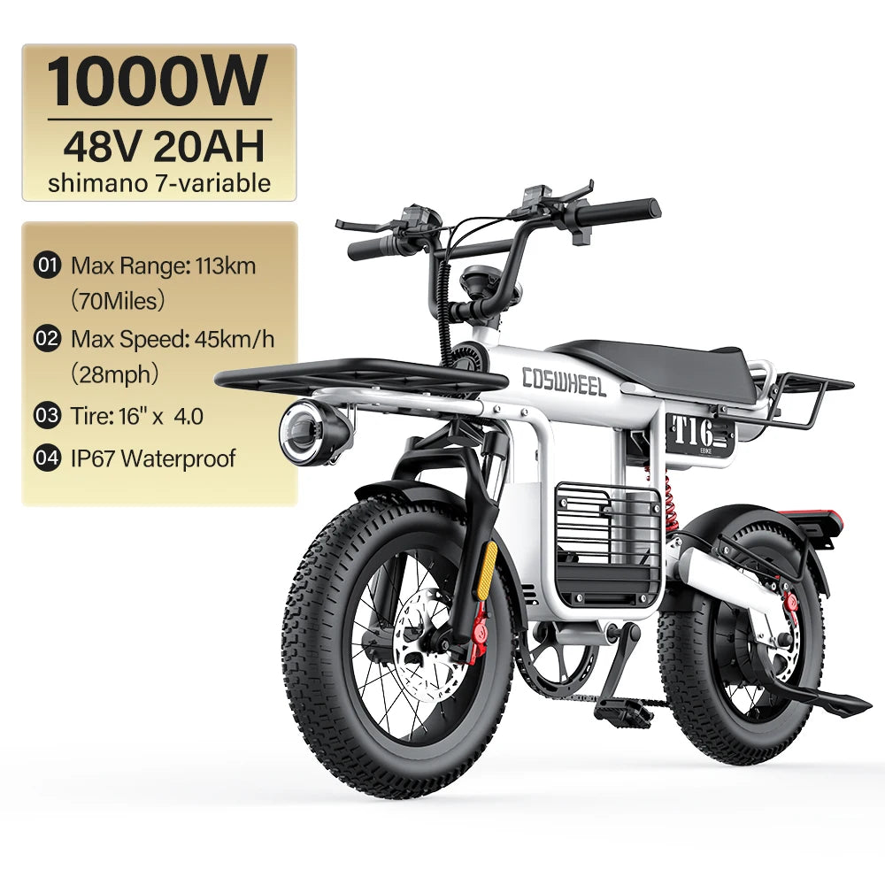 Coswheel Electric Bike CT20S 2000W Motorcyle Drit bike Ebike 20 Inch Fat Tire Bicycle 60V 27.5AH Bikes Adult Electric Bicycle