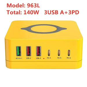 160W 5 Ports GaN USB C Charger Station 15W Wireless Charging PD 65W QC3.0 Type C Fast Charger for iPhone Macbook Samsung Laptop