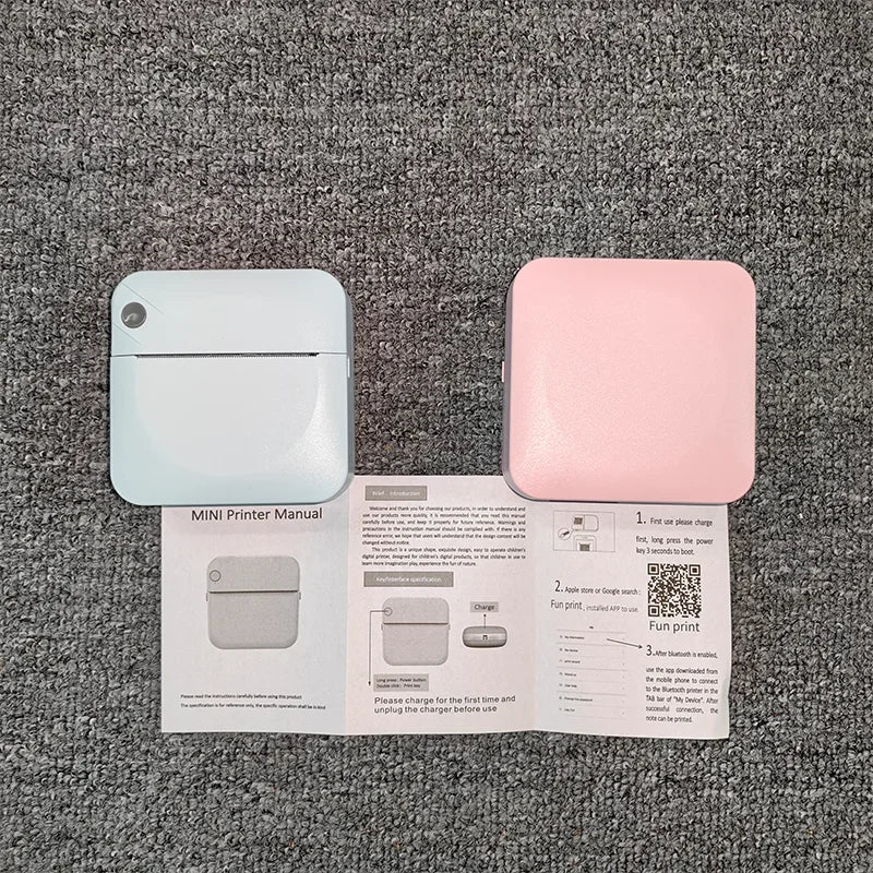 Fun Print Portable Thermal Self-adhesive Stickers Photo Printer HD Mini Bluetooth 57*25mm Supplies 2d Label Maker For Phone - Stereotech