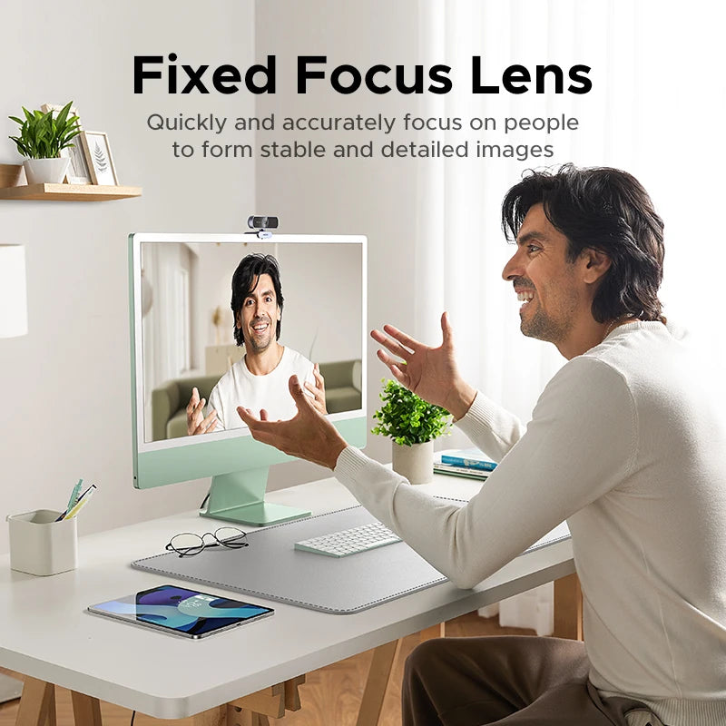 UGREEN 2K Webcam with Microphone, Full HD USB Web Camera, Adjustable FOV, Auto Light Correction, Video Webcam for Streaming