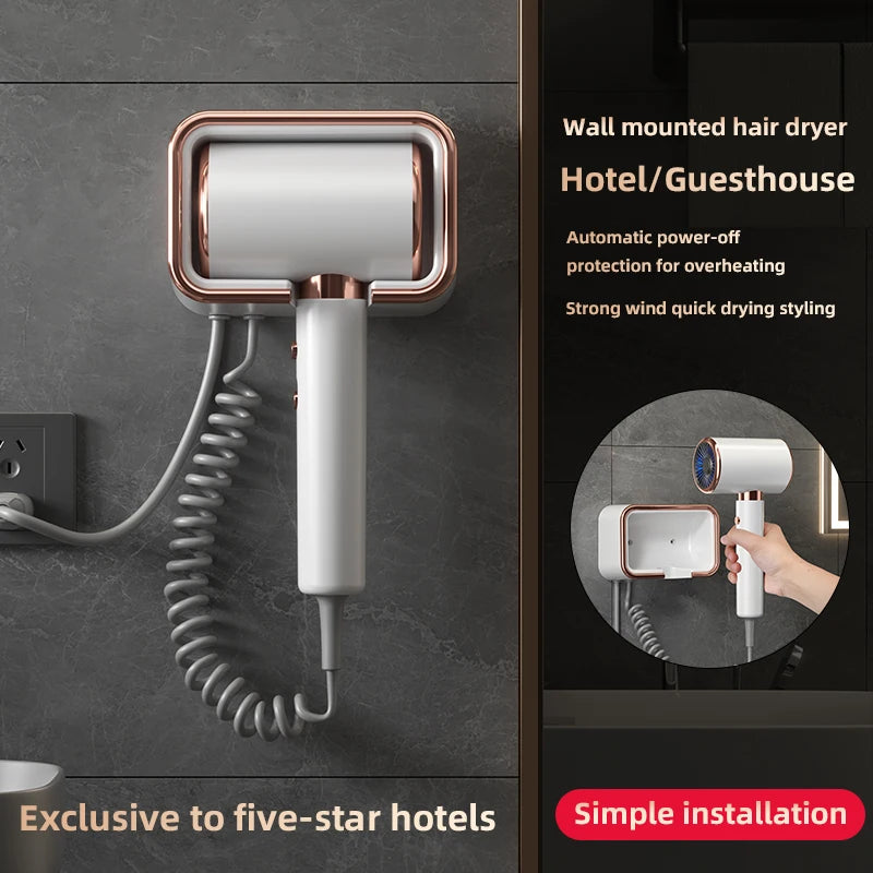 New Wall Mounted Hotel Hair Dryer with No Punching, Home Bathroom, Hotel 2000W High Power Blue Light Electric Hair Dryer