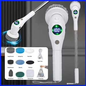 Electric Cleaning Brush 8-In-1 Display 3 Speed Rotatable with Light Kitchen Bathroom Floor Wireless Cleaning Brush