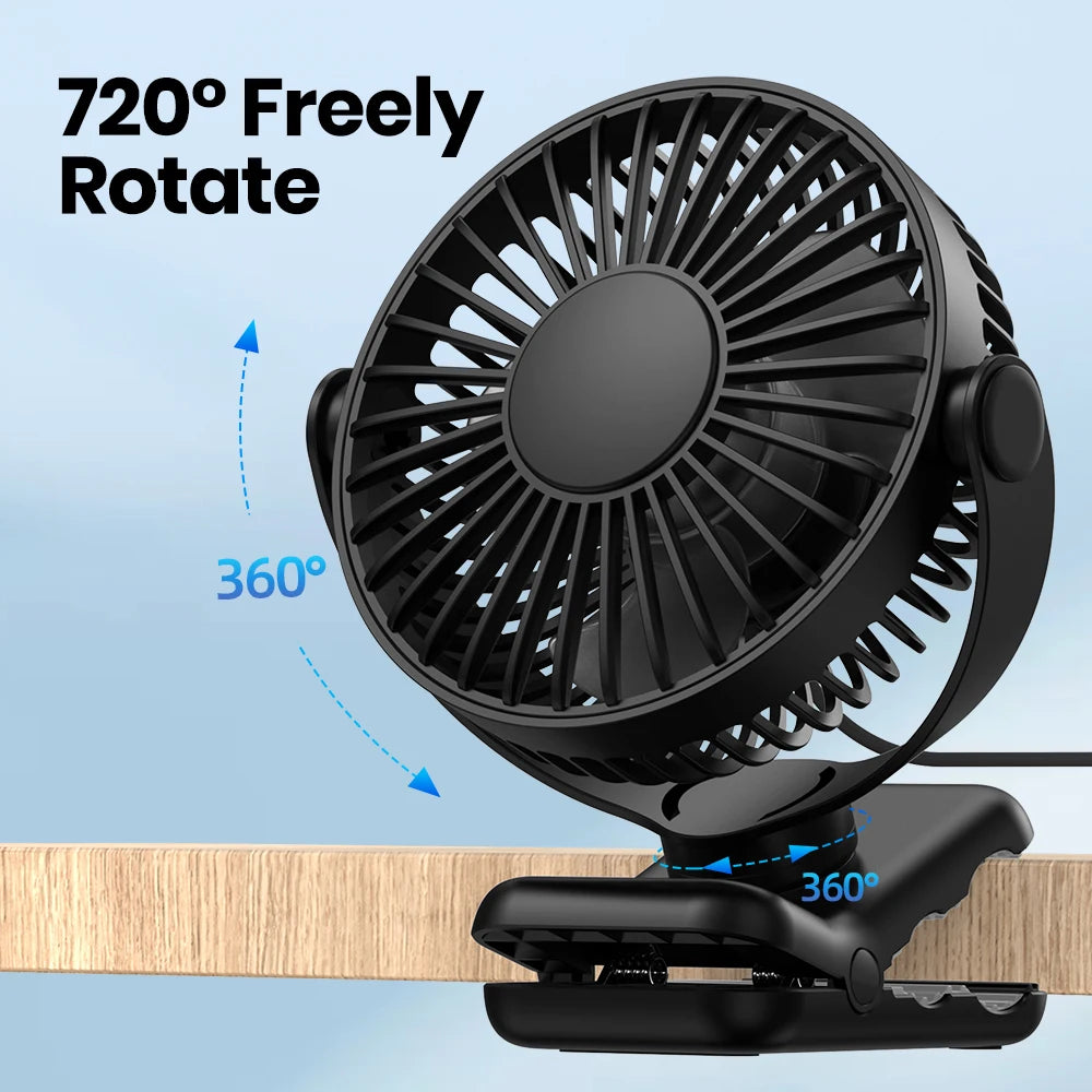 TOPK Mini Portable Clip on Fan,USB Desk Fan,3 Speeds Quiet Wind 720° Rotate Personal Electric Fan,Standing fans for Room Home - Stereotech