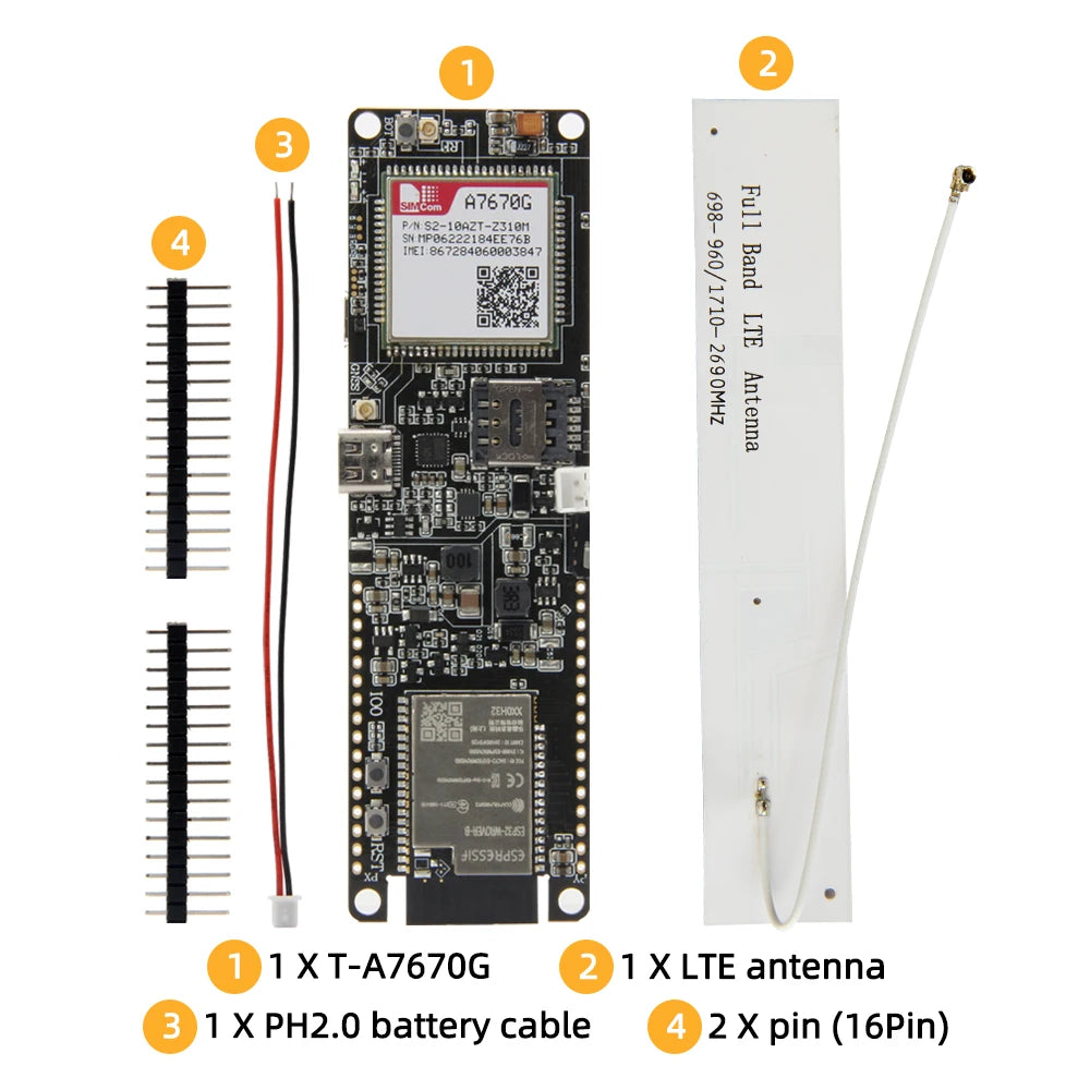 LILYGO® TTGO T-A7670G/E/SA R2 4G Development Board LTE CAT1 SIM Module ESP32 Support GSM/GPRS/EDGE TF Card A7670G A7670E A7670SA
