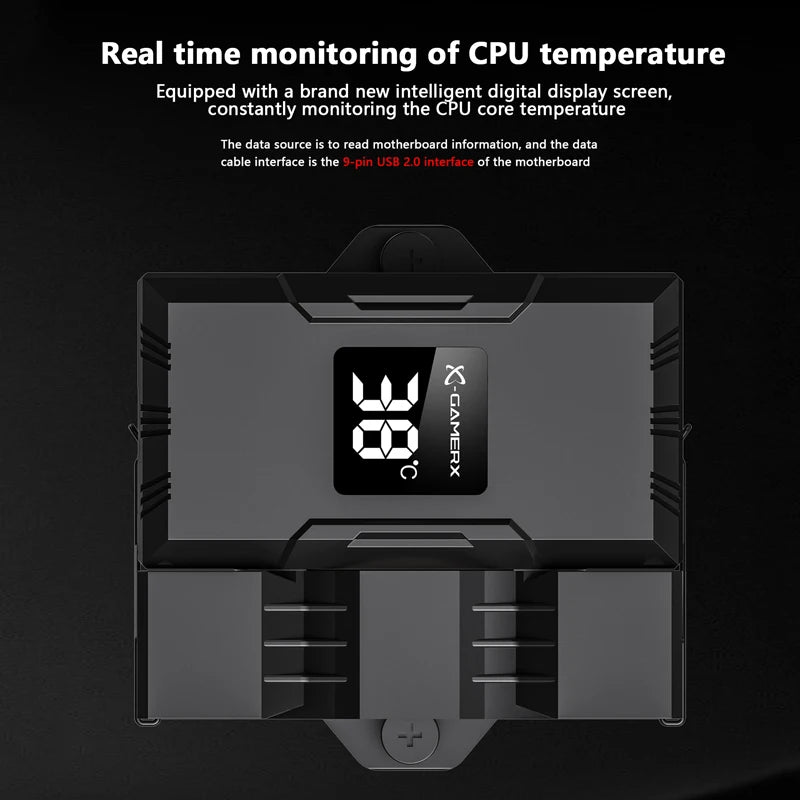 Power Train X-Gamerx Z-1300 ARGB CPU Cooler with Digital Temperature Display Radiator 4 Heat pipes For LGA1700/1200 115X AM4 AM5