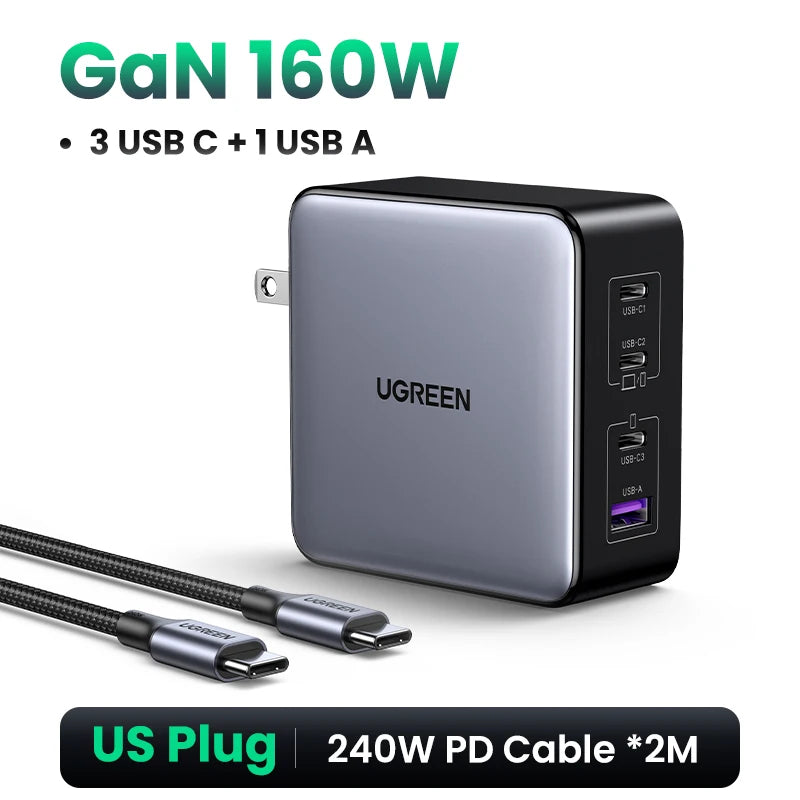 UGREEN 160W GaN Charger PD3.1 Type C For Macbook Pro Laptop USB Fast Charger QC4.0 3.0 Quick Charge For iPhone 15 Xiaomi Tablet