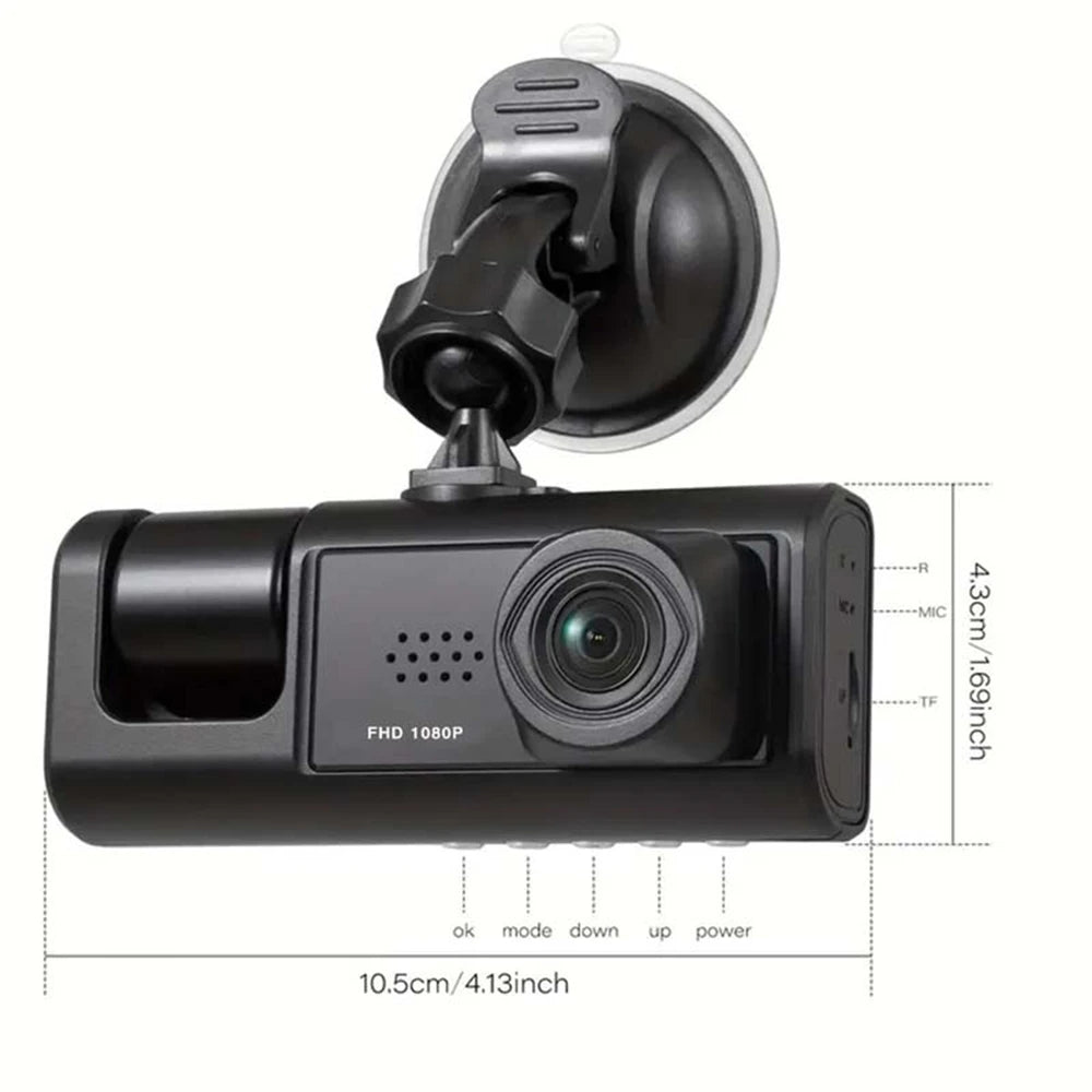 Dash Cam 1080P Car Video Recorder W/ IR Night Vision Loop Recording &amp; 2&quot; IPS Screen 1080P 3 Camera Black Box