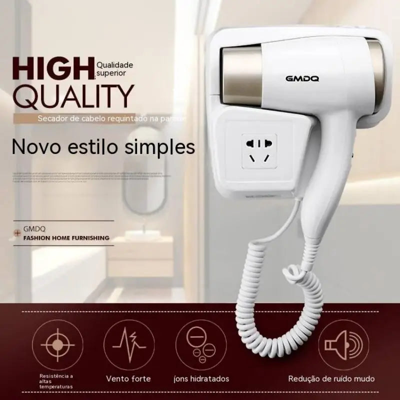 GMDQ Hot&amp;Cold Wind Blow Hair Dryer Electric Wall Mount Bathroom Hotel Negative Ion Blower with socket Bracket Black EU Plug