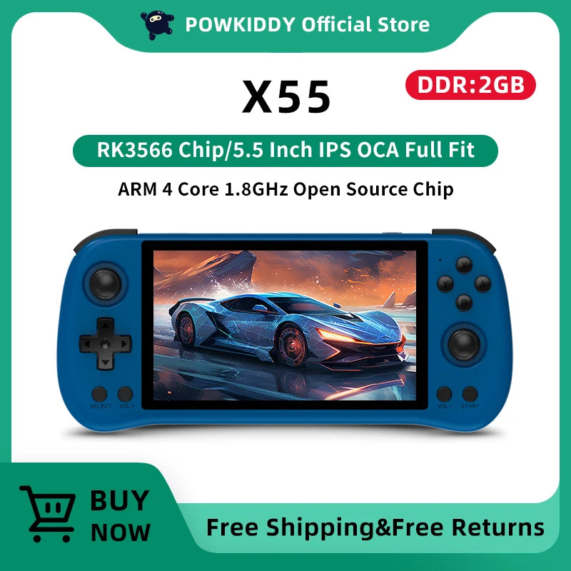 POWKIDDY X55 5.5 INCH 1280*720 IPS Screen RK3566 Handheld Game Console Open-Source Retro Console Children&#39;s gifts