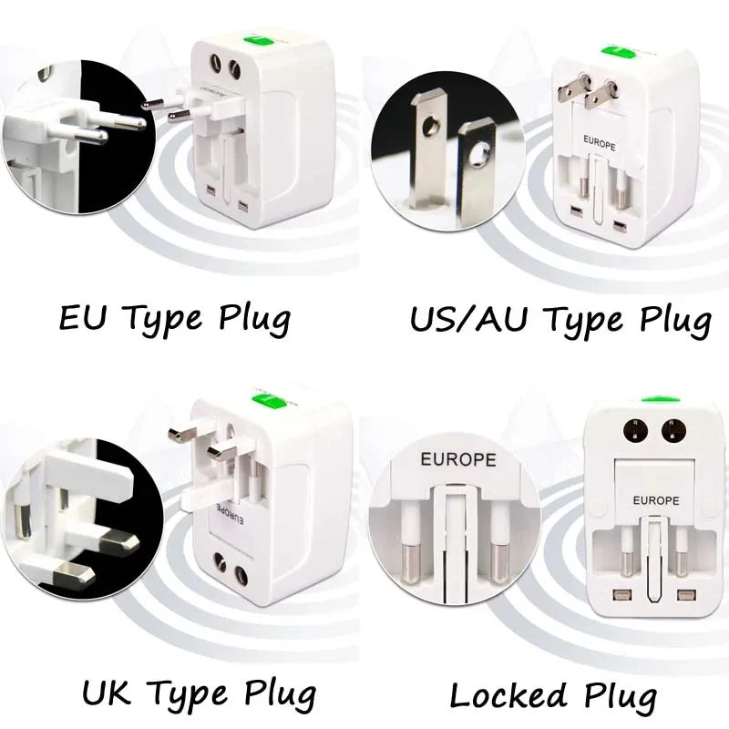 Universal 1A 2.1A Dual USB travel Adapter plug EU US AU UK Multifunction Convert Plug Adaptor Fused 2 USB Charger White Black