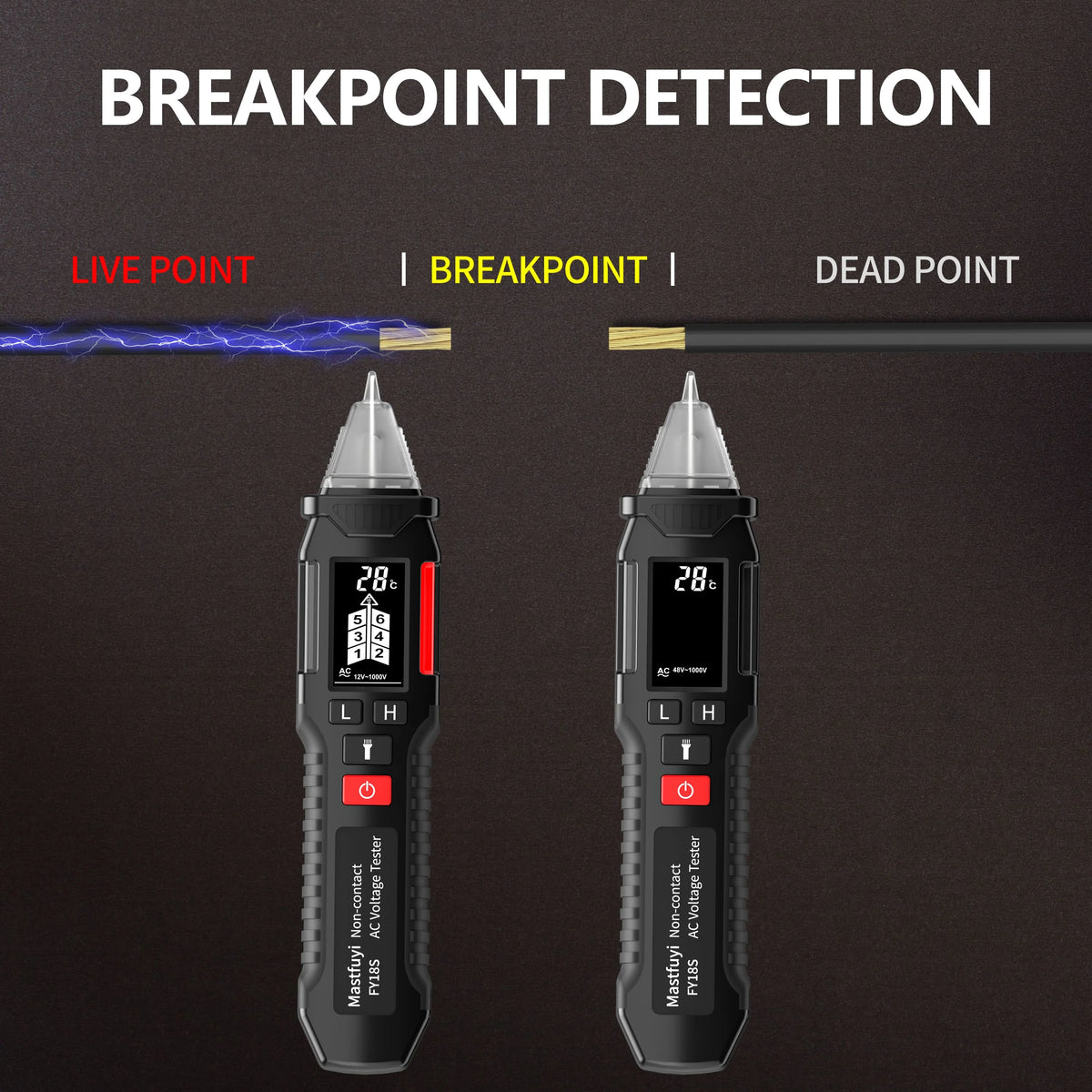 MASTFUYI FY18S Non-contact Voltage Tester, NCV Induction Head, Smart Breakpoint Handheld Circuit Detection Tool DC: 12V-1000V