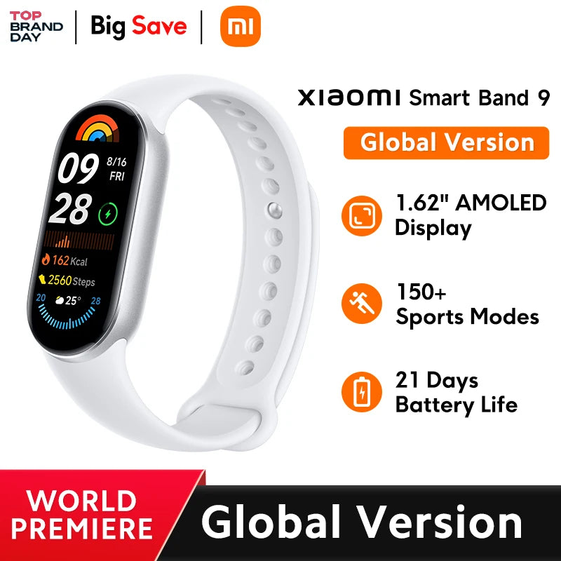 [World Premiere]Global Version Xiaomi Smart Band 9 150+ Sports Modes Sleep Monitoring 1.62&quot; AMOLED Display 21-day Battery Life