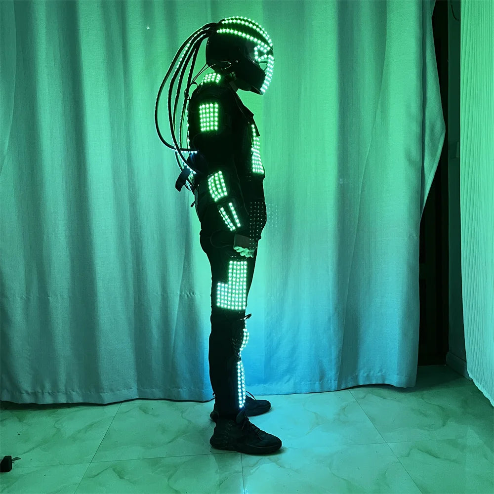 Cool RGB Full Color LED Robot Suits Luminous Helmet Costume David illuminated kryoman led stilts Laserman Stage Show Jacket