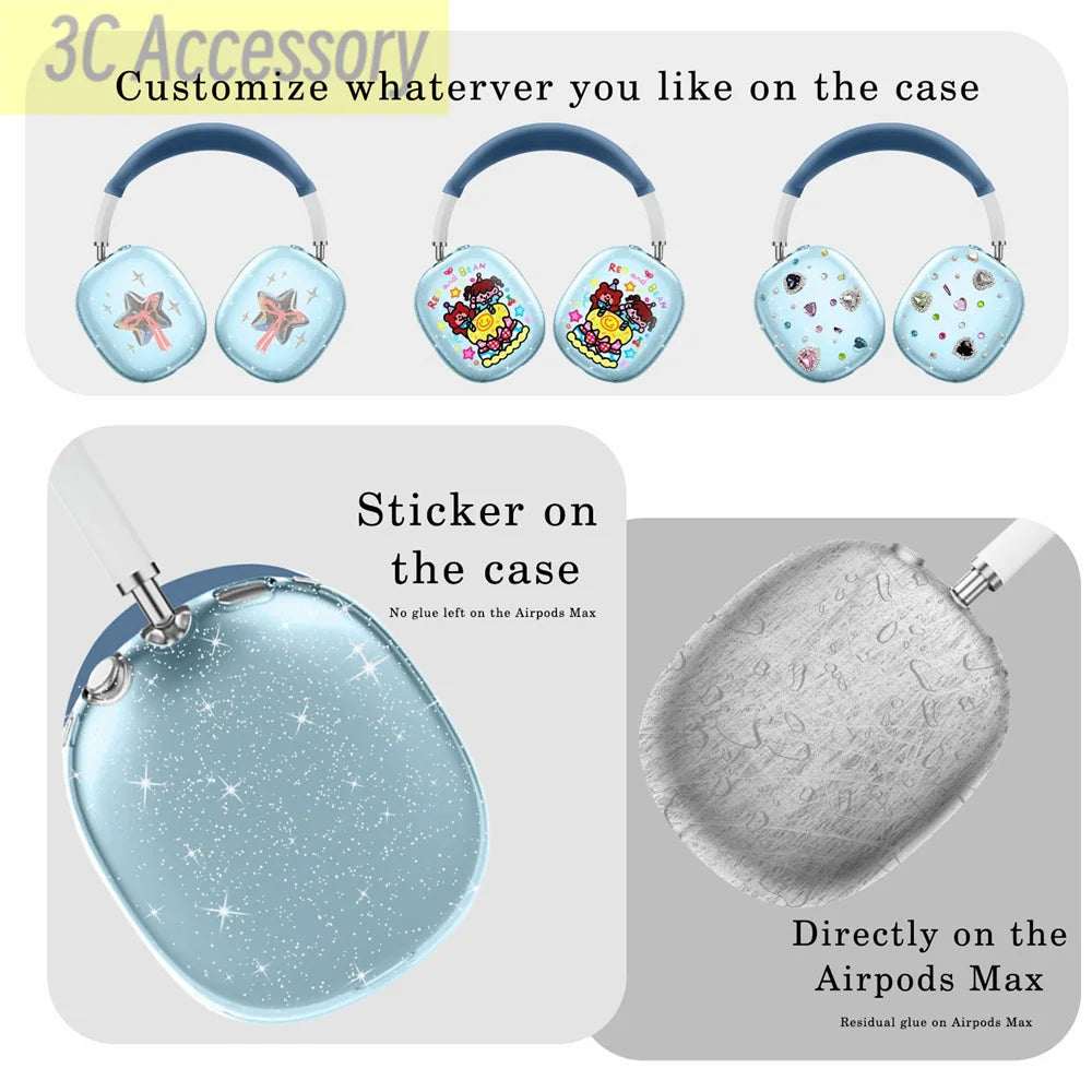 New glitter Black/Blue/Pink/Green/Clear 3 in 1 Earphone Case For Apple AirPods Max 3D Luxury Silicone Air pods Protective Cover - Stereotech