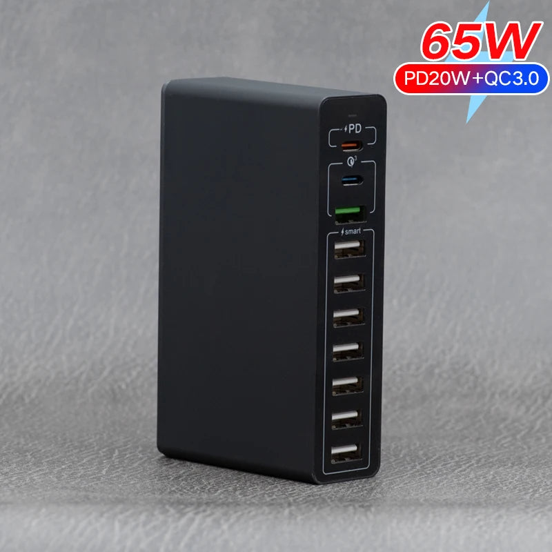 65W 4 6 10 Port Usb Fast Charger Type C Pd High Speed Quick Hub For Iphone Xiaomi Samsung,60W Mobile Cell Phone Multi Adapter