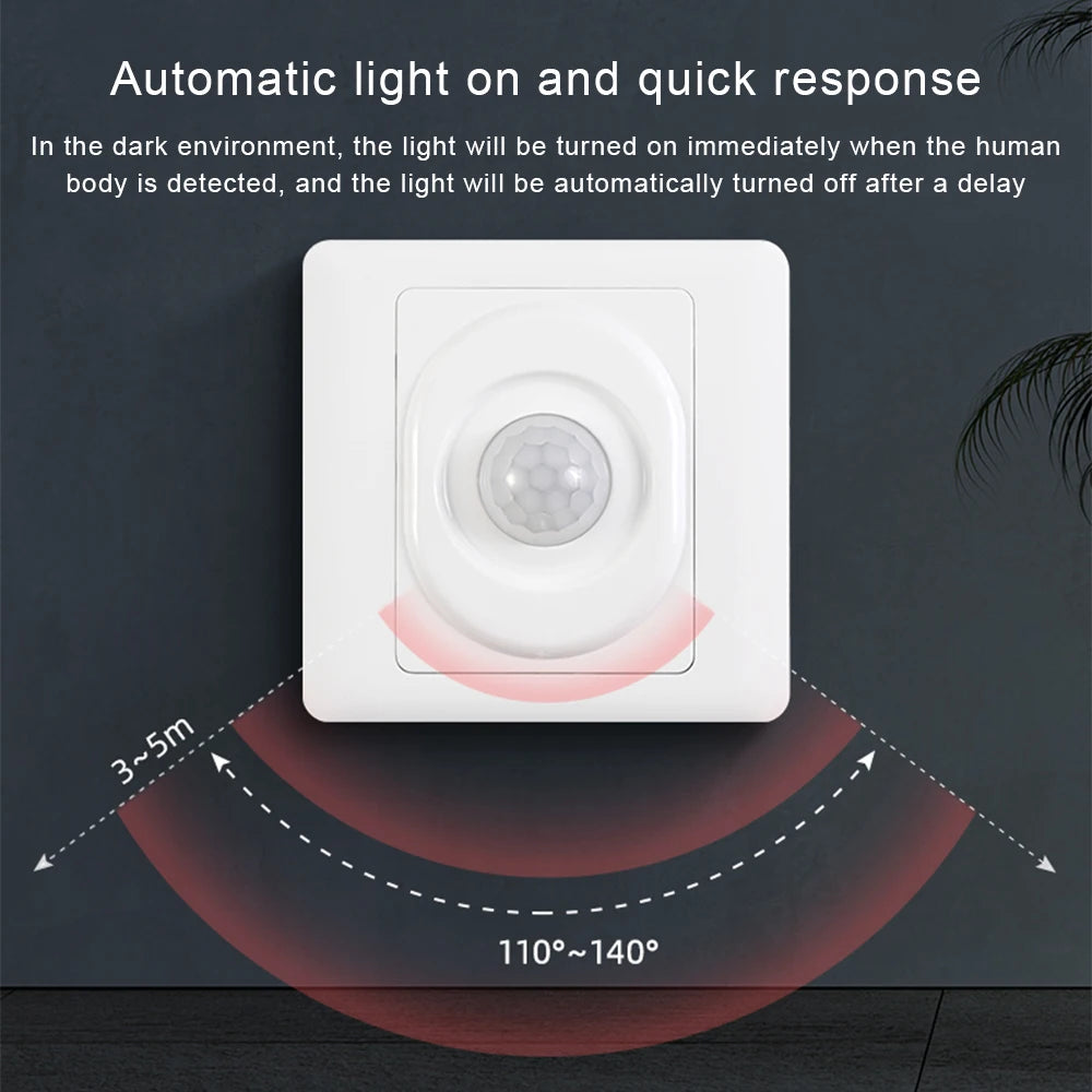 AC 220V LED PIR Motion Sensor Light Switch Infrared Human Body  Detection Auto On Off Light Smart Switch for Corridor Staircase