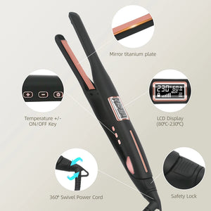 Hair Straightener Curler 450°F Professional Titanium Thinnest Plate Pencil Flat Irons For Short Hair Men's Beard Styler 100-240V