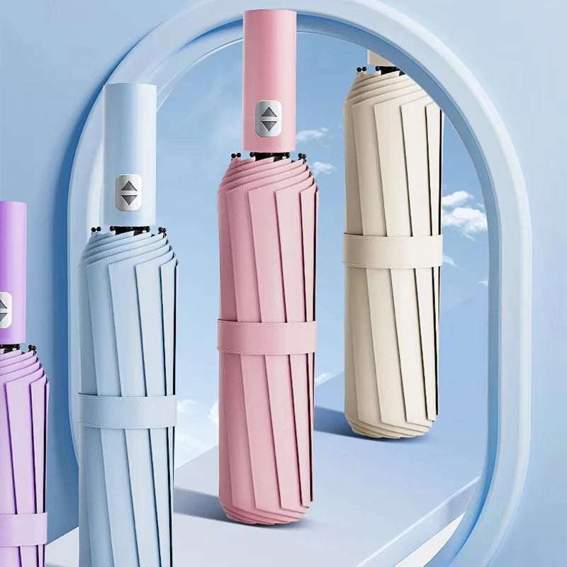 24-Bone Solid Color Automatic Folding Umbrella Light Collapsible Large Format Automatic Umbrella Outdoor Sunshade UV Protection