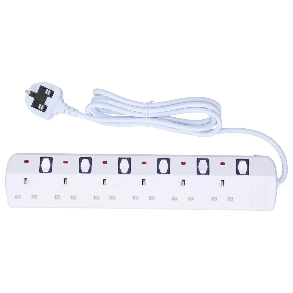 6 Outlet Power Strip Tower UK Plug 250V 13A with 2M Cable Copper - Multi Plug Electrical Extenders for Charging