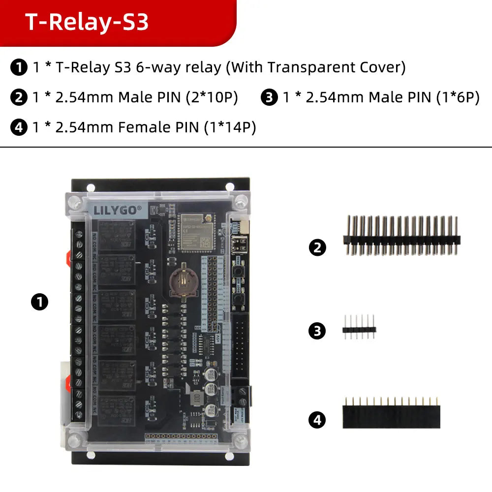 LILYGO® T-Relay-S3 ESP32-S3 6-Way Relay ESP32-S3-WROOM-1U Development Board Expandable LCD Display HRS4H-S-DC5V 24-Way Relays