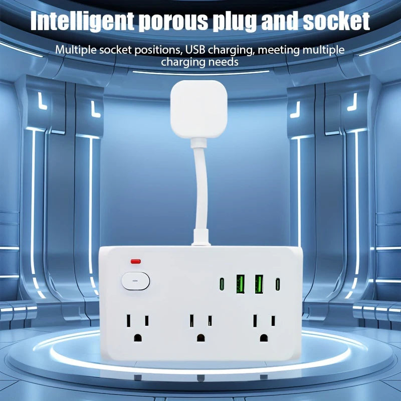 10Ports Power Strip US Plug 6AC Outlets Electrical Socket Extension Cord USB Type C Charger Fast Charging Network Filter Adapter