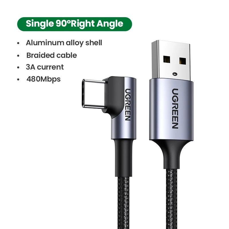 UGREEN USB Type C Cable for Xiaomi POCO Samsung S20 S21 Fast Charging USB C Cable 90 Degree Angle QC 3.0 Gaming Cable USB Type C