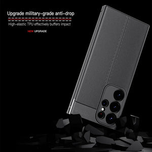 KEYSION Shockproof Case for Samsung S23 Ultra 5G S24+ Leather Texture Soft Silicone Phone Back Cover for Galaxy S24 Plus S23 FE