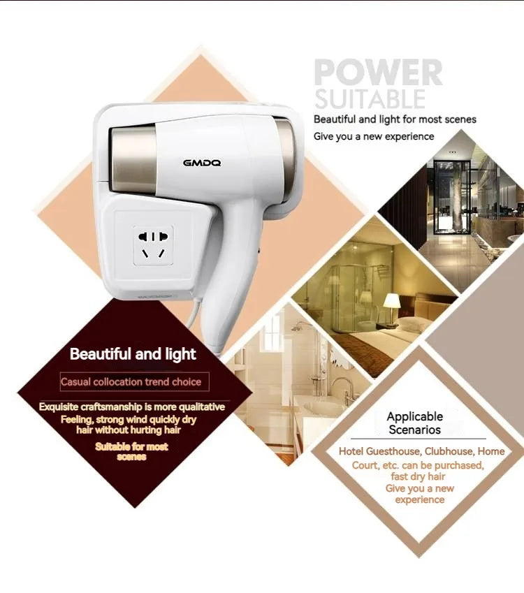 GMDQ Hot&amp;Cold Wind Blow Hair Dryer Electric Wall Mount Bathroom Hotel Negative Ion Blower with socket Bracket Black EU Plug