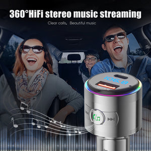LENCENT Bluetooth 5.3 FM Transmitter Full Metal Bluetooth Car Adapter with PD 20W & QC3.0 Fast Charger Hi-Fi Music Adapter