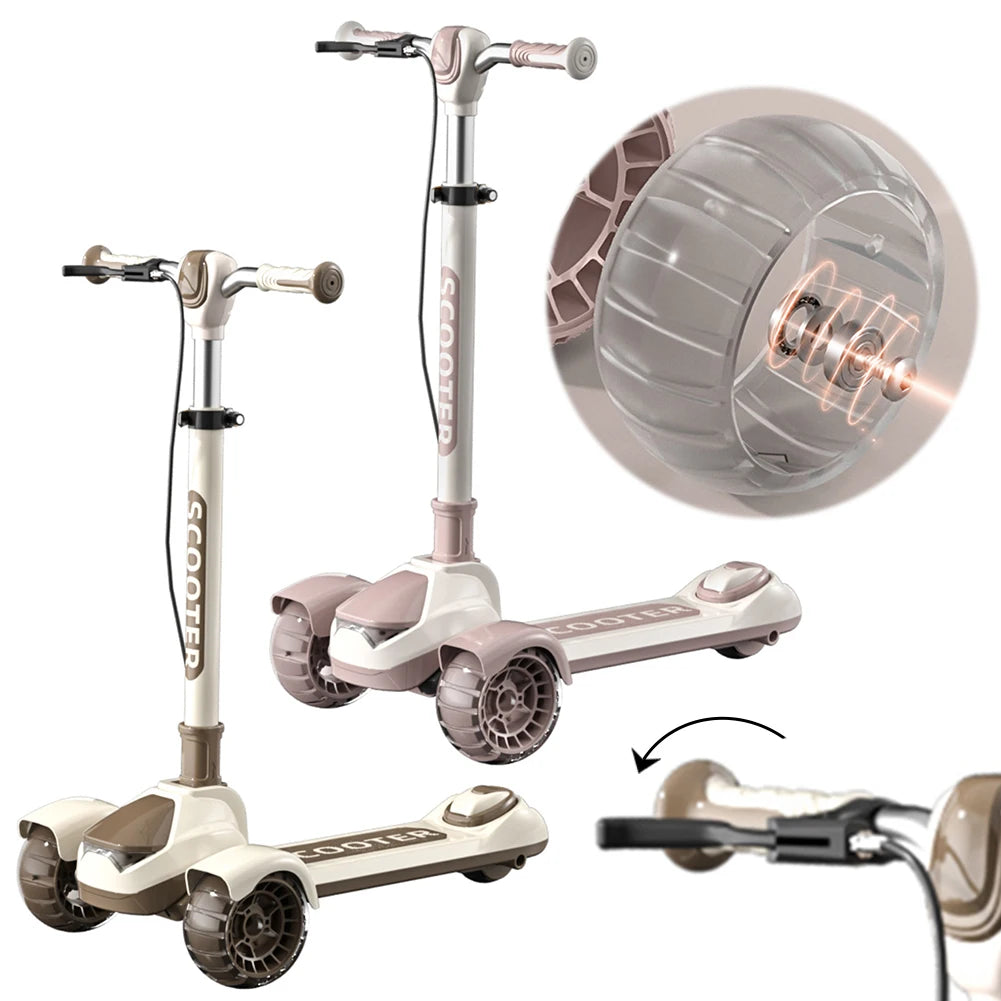 Outdoor Child&#39;s Kickboard Foldable Kick Scooter Flash Wheels Adult Kids Electric Scooter 3 Wheel Handbrake for 5-18 Years Old