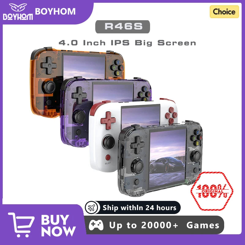 BOYHOM R46S Purple 720*720 4 Inch Ips Screen Built-in WIFI RK3566 Open-Source Retro Handheld Game Console Best Children&#39;s Gifts