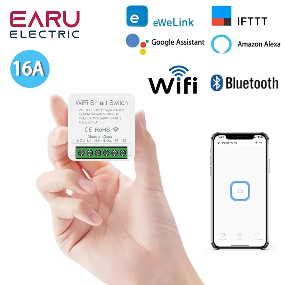 eWeLink 16A 2 Way Mini WiFi Smart Switch Breaker Module Voice Wireless Control for Smart Home eWeLink App Alexa Google Home - Stereotech