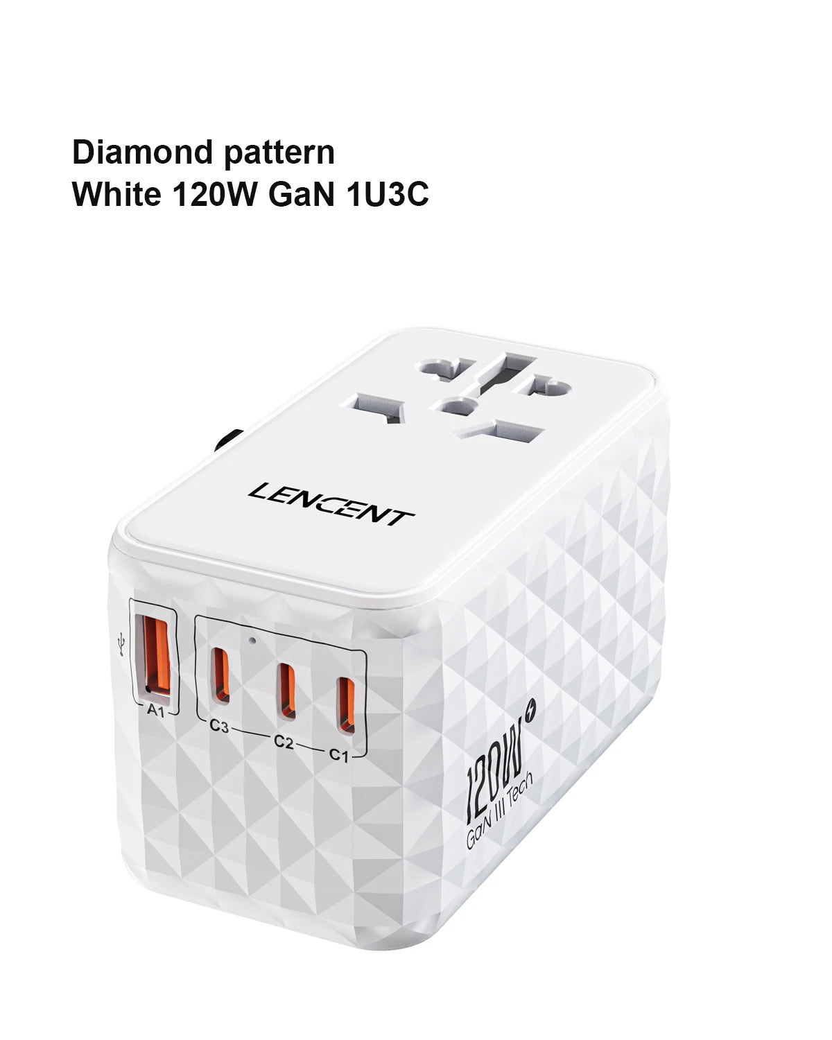 LENCENT 120W/100W/65W GaN Universal Travel Adapter with1 USB-A+3 Type-C PD3.0 Fast Charger EU/UK/USA/AUS plug for Travel