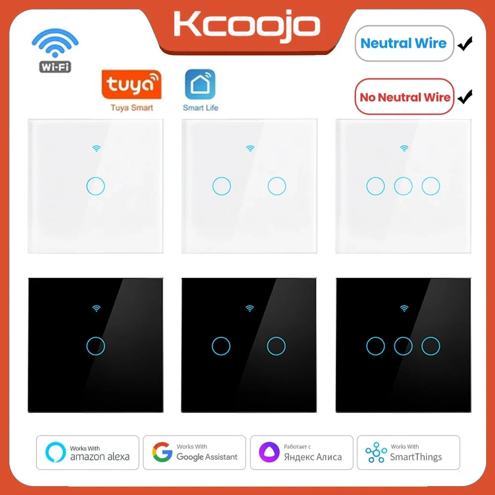 Tuya Wifi EU Smart Switches 1/2/3/4Gang Touch Light Switch Wall Sensor 433mhz RF Switches Smart Life for Alexa Google Home Alice - Stereotech
