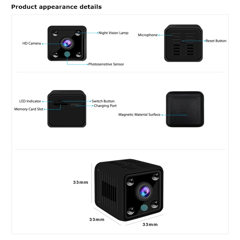 X6 Mini IP Camera Wifi Sports HD 1080P Wireless Security Surveillance Built-in Battery Night Vision Smart Home Micro Cameras