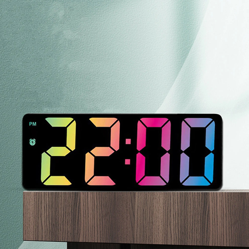 Led Electronic Bedroom Digital Alarm Clock 12/24 Hours Adjustable Brightness Colorful Big Screen Table Desk Clock Watches Decor