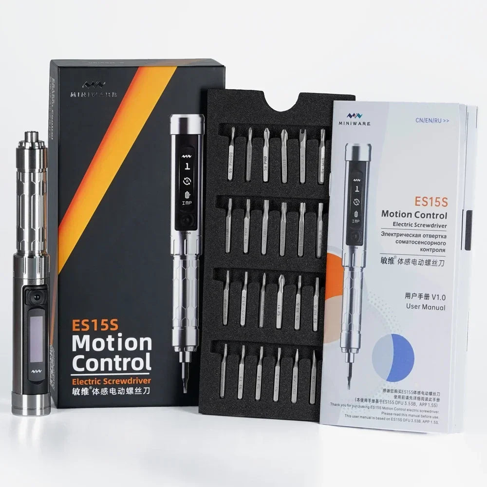 MINIWARE ES15S intelligent Motion Control Electric Screwdriver USB Chargeable Cordless Screwdriver 24pcs 4mm Bit Set LED lights