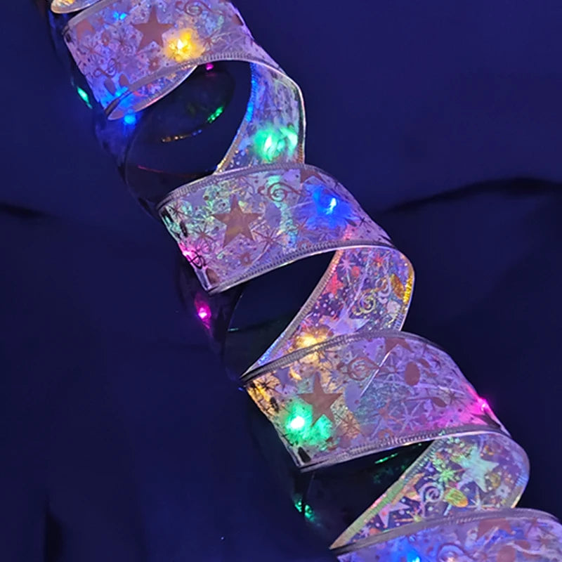 2024 Christmas Tree Ribbon Light Christmas DIY Decoration For Home New Year Xmas Christmas Ornaments LED Fairy String Lights