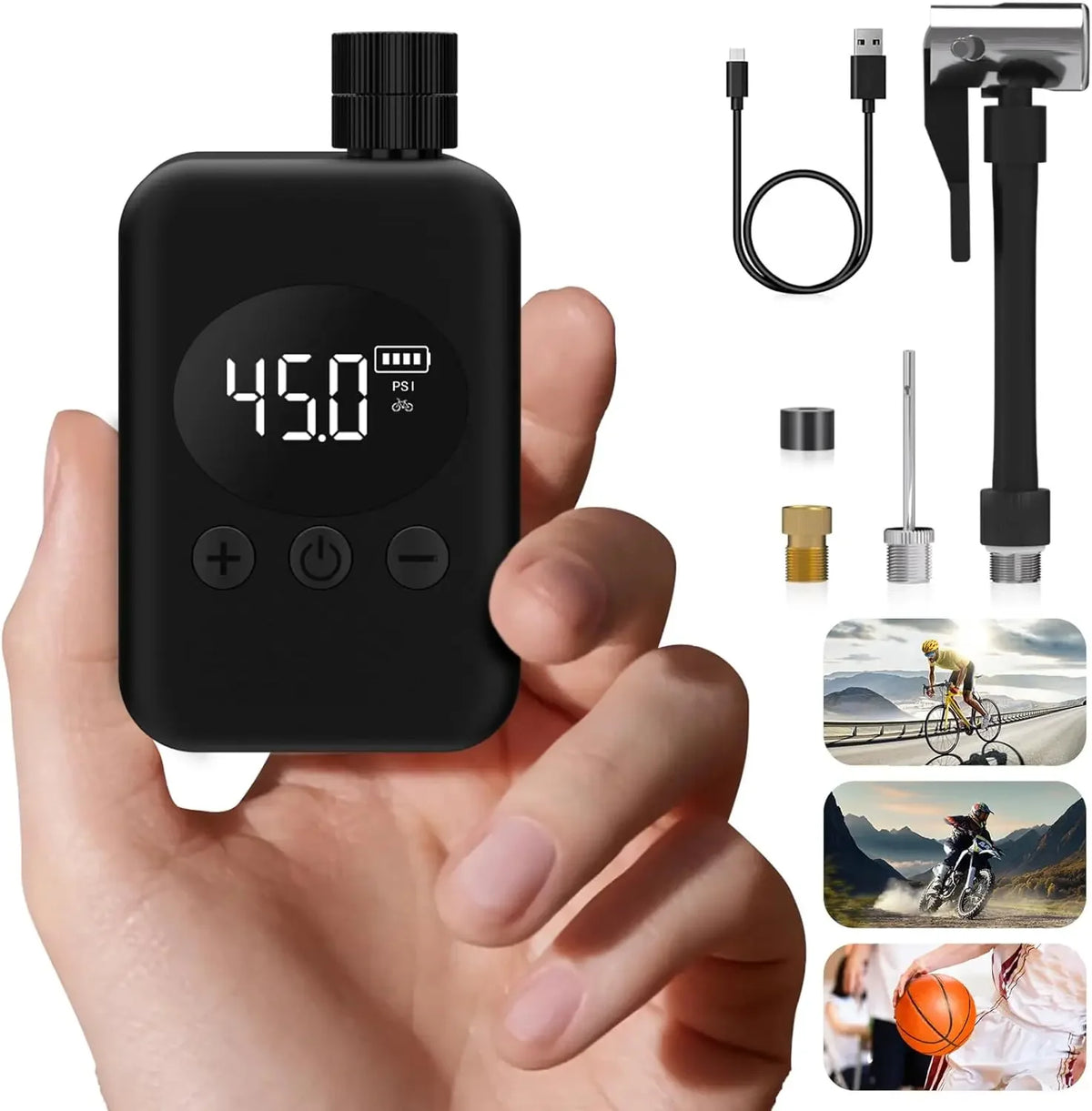 Mini Bike Pump Portable Tire Bicycle Pump, 150PSI Electric Bike Air Pump with Digital Pressure Gauge, Auto Shut-Off with Presta