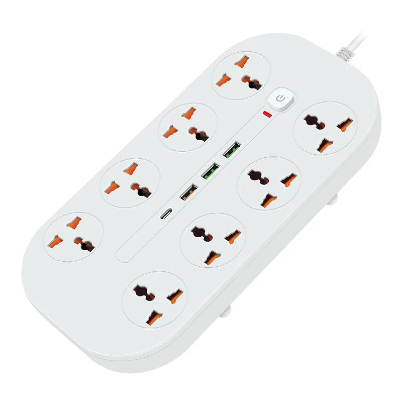 Power Strip EU UK US Plug Surge Protector Socket 2m Extension Cord with 3 USB 1 Type-C Ports 6/8 Jacks Universal Outlet for Home