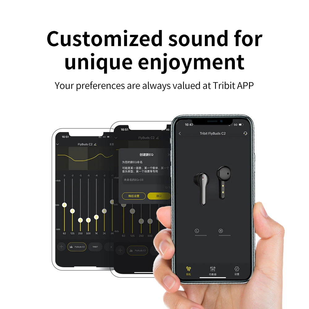 Tribit FlyBuds C2 Wireless Bluetooth Earphones 4 Mics Call Noise Canceling Crystal-Clear Calls Earbuds 32H Playtime Headphones