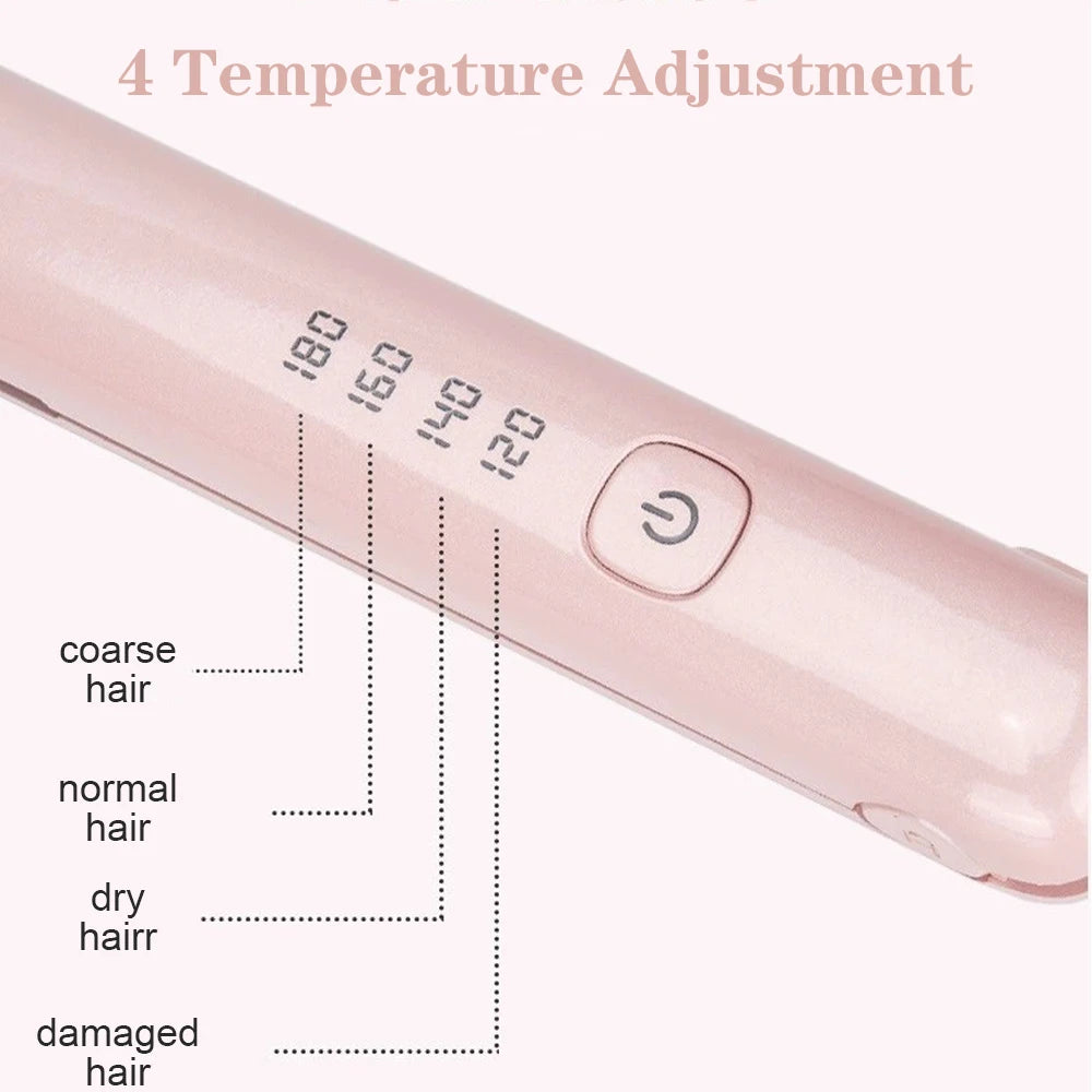 Wireless Hair Straightener Mini Curling Iron Fast Warm-up Ceramic Straightening Styling Tool Four-gear Temperature Adjustment - Stereotech