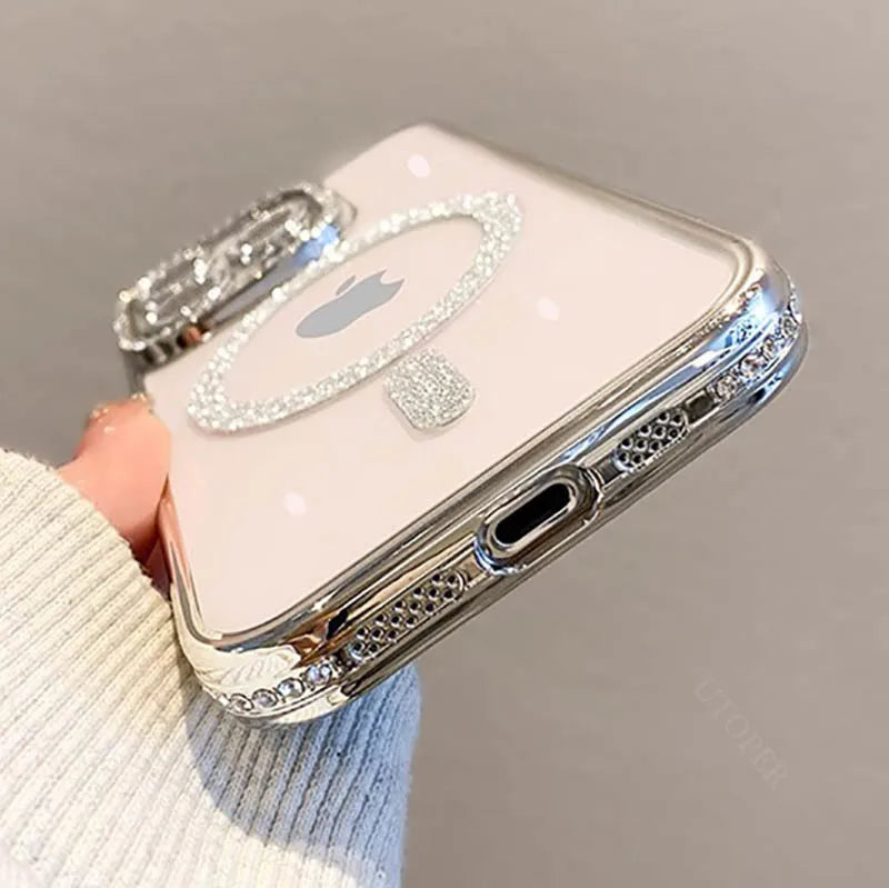 Luxury Magsafe Magnetic Wireless Charging Phone Case For IPhone 11 12 13 14 15 Pro Max Plus New Diamond Lens Protection Cover