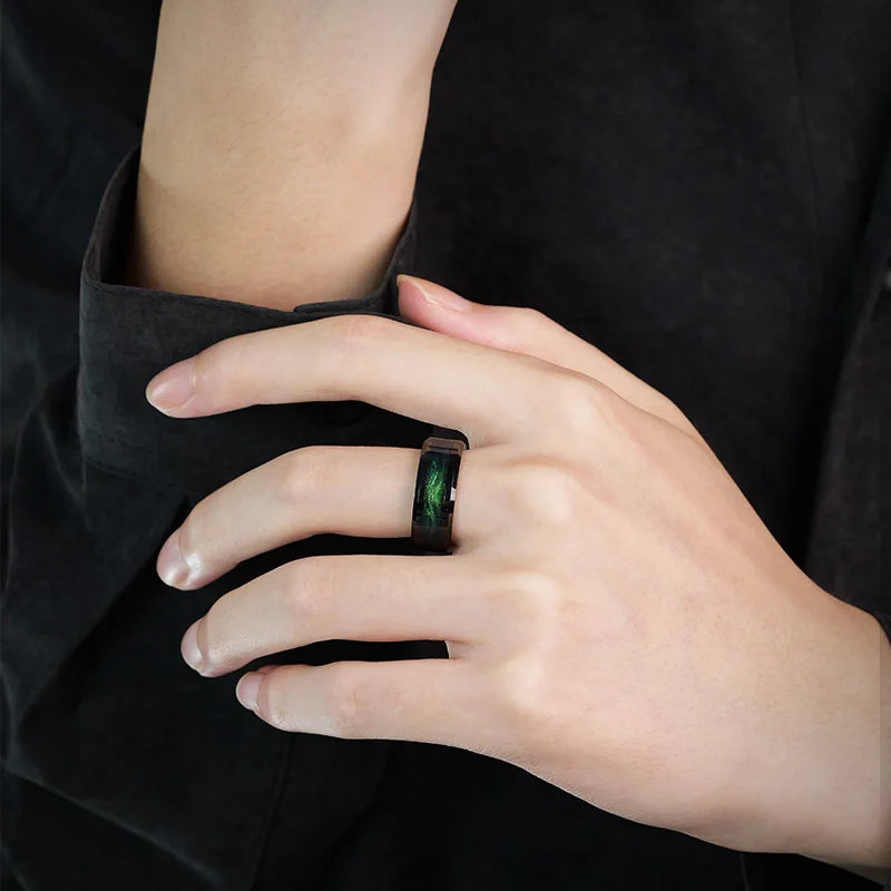 Men&#39;s Ring Tungsten Gold 8mm Width Green Fashion Female Pair Rings,Engraving